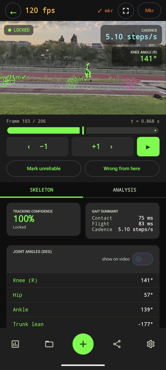 The run-up test with the cone markers in the frame